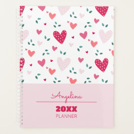 Pink Hearts Pattern Kids Academic School Planner プランナー手帳