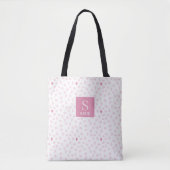 Pink Hearts Pattern Monogram トートバッグ (正面)