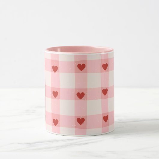 Pink Hearts Pattern Mug | Cute Love Coffee Cup マグカップ (中央)