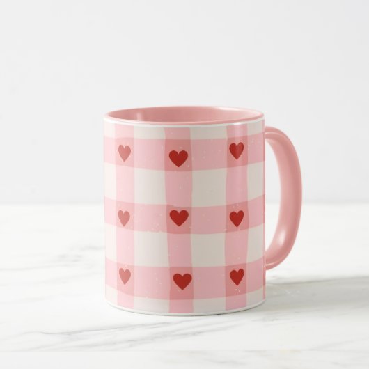 Pink Hearts Pattern Mug | Cute Love Coffee Cup マグカップ (正面右)
