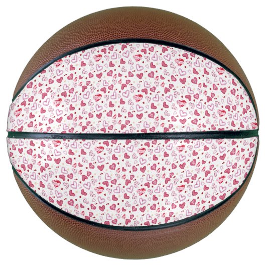 Pink Hearts Pattern Valentine's Day バスケットボール (正面)