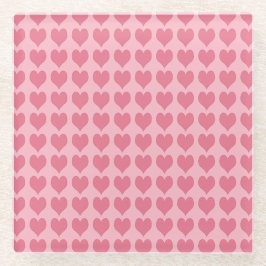 Pink Hearts Seamless Pattern ガラスコースター (正面)