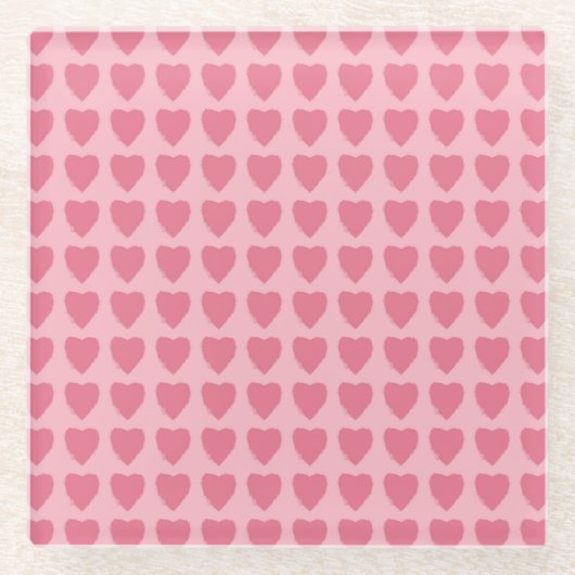 Pink Hearts Seamless Pattern ガラスコースター (正面)