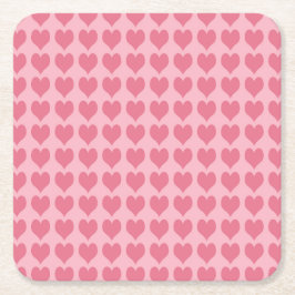 Pink Hearts Seamless Pattern スクエアペーパーコースター