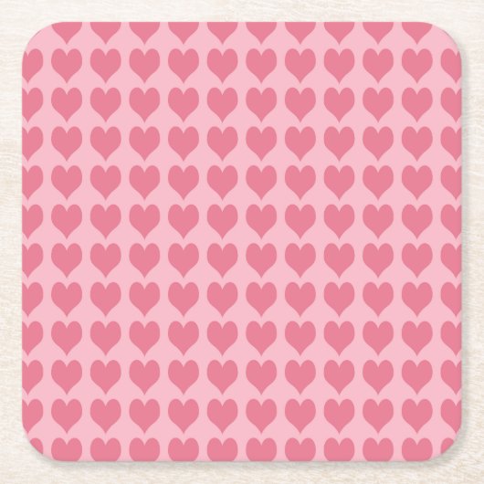 Pink Hearts Seamless Pattern スクエアペーパーコースター (正面)