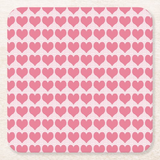 Pink Hearts Seamless Pattern スクエアペーパーコースター (正面)