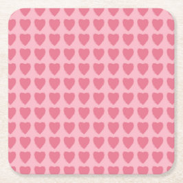 Pink Hearts Seamless Pattern スクエアペーパーコースター