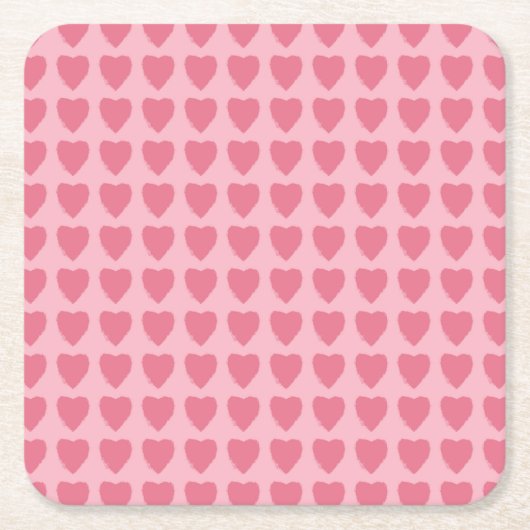 Pink Hearts Seamless Pattern スクエアペーパーコースター (正面)