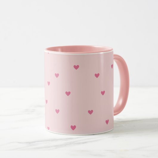 Pink Hearts Seamless Pattern – Cute Valentine マグカップ (正面右)