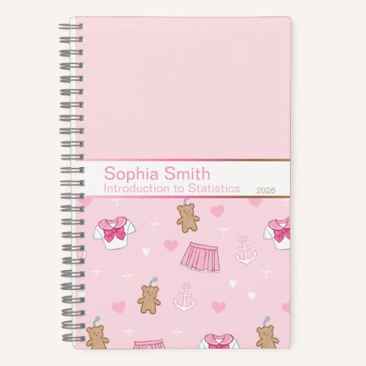 Pink Hearts & Teddy Bears Kogal Notebook ノートブック (正面)