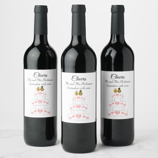 Pink Hearts Wedding Wine Label ワインラベル (ボトル)