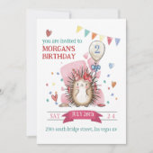 Pink Hedgehog Children's Birthday Invitation 招待状 (正面)