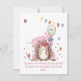 Pink Hedgehog Children's Birthday Thank You サンキューカード