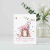 Pink Hedgehog Children's Birthday Thank You サンキューカード (スタンド正面)