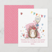 Pink Hedgehog Children's Birthday Thank You サンキューカード (正面/裏面)