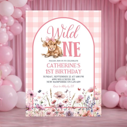 Pink Heifer Bull First Birthday Invitation 招待状