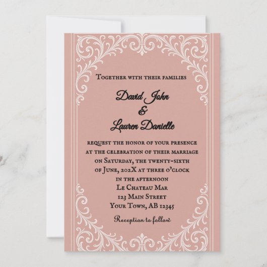 Pink Heirloom Photo Wedding Invitation 招待状 (正面)