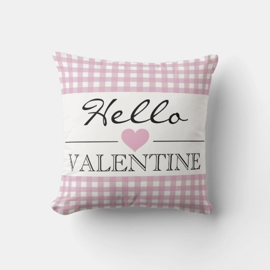 Pink Hello Valentine Plaid Gingham クッション (正面)