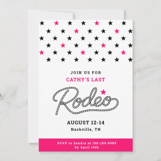 Pink Her Last Rodeo Bachelorette Party 招待状 (正面)