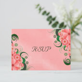 Pink HibiscusフローラエレガントRSVP応答カード 出欠カード (スタンド正面)
