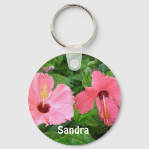 Pink Hibiscus Add A Name キーホルダー
