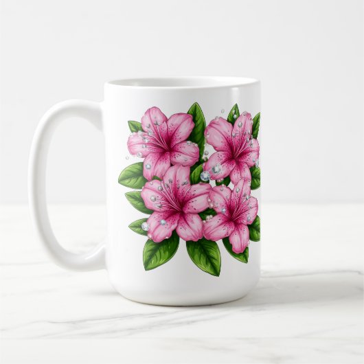 Pink Hibiscus Bouquet With Green Leaves コーヒーマグカップ (左)