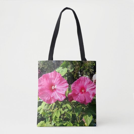 Pink Hibiscus Flower Drawstring Backpack トートバッグ (正面)