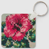 Pink hibiscus flower in pixel art キーホルダー (裏面)