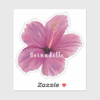 Pink Hibiscus flower name sticker シール