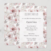 Pink Hibiscus Flowers Birthday 招待状 (正面/裏面)