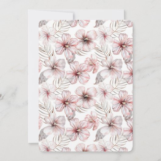Pink Hibiscus Flowers Birthday 招待状 (裏面)