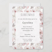 Pink Hibiscus Flowers Birthday 招待状 (正面)