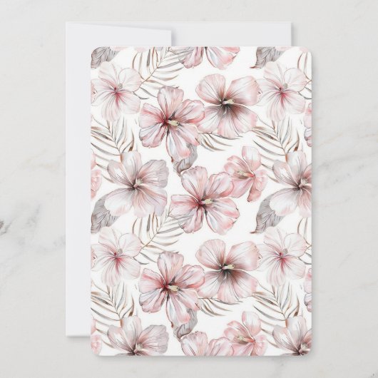 Pink Hibiscus Flowers Bridal Shower 招待状 (裏面)