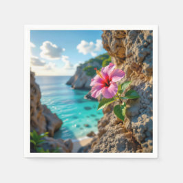Pink Hibiscus Growing in a Rocky Cliff スタンダードカクテルナプキン
