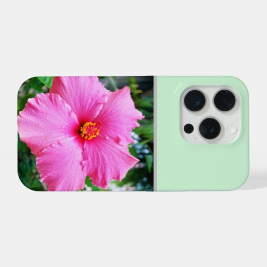 Pink Hibiscus Rain Sprinkles, iPhoneケース (裏面横)