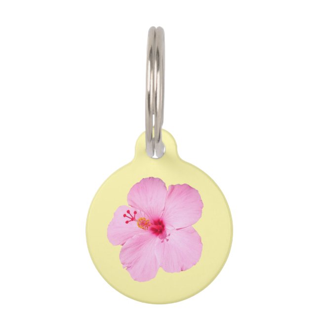 Pink Hibiscus Tropical Flower ペット　ネームタグ (正面)