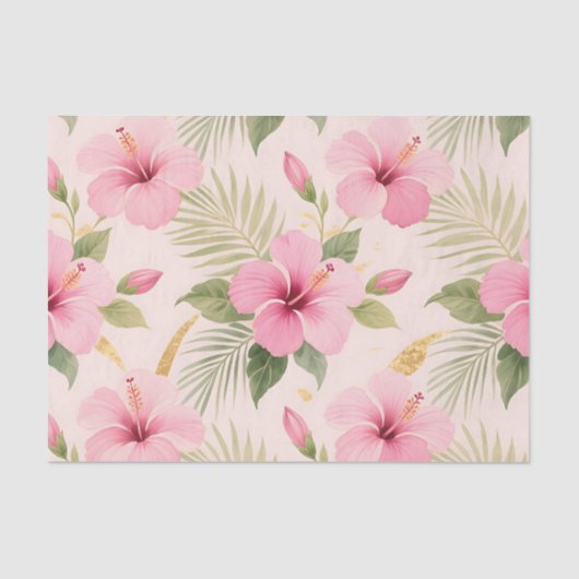 Pink Hibiscus Tropical Seamless Pattern 薄葉紙 (正面)