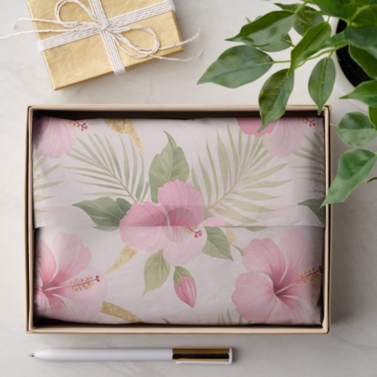Pink Hibiscus Tropical Seamless Pattern 薄葉紙 (ギフト)