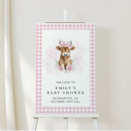 Pink Highland Cow Girl Baby Shower Welcome Sign