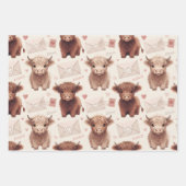 Pink Highland Cow Valentine Hearts ラッピングペーパーシート (正面3)