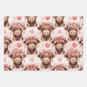 Pink Highland Cow Valentine Hearts ラッピングペーパーシート (正面2)