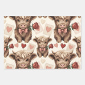 Pink Highland Cow Valentine Hearts Roses ラッピングペーパーシート (正面2)