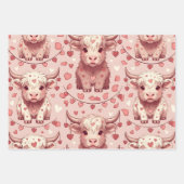 Pink Highland Cow Valentine Hearts Roses ラッピングペーパーシート (正面)