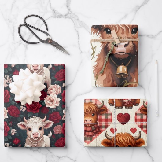 Pink Highland Cow Yarn Rose Knitter ラッピングペーパーシート (正面)