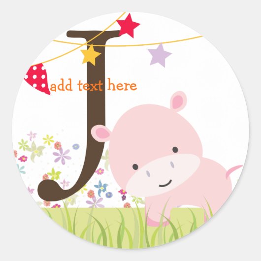 Pink Hippo stickers/add monogram ラウンドシール (正面)