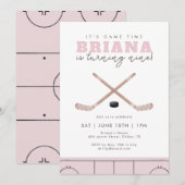 Pink Hockey Birthday Party Girls Sports Game Time  招待状 (正面/裏面)