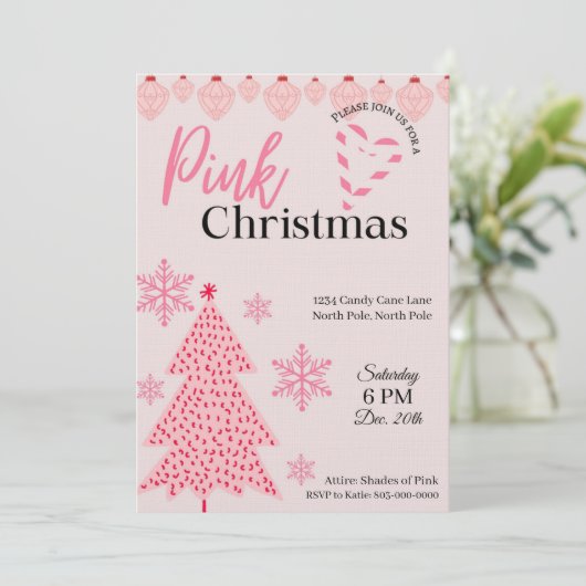 Pink Holiday Party Invitation 招待状 (スタンド正面)