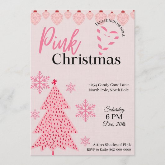 Pink Holiday Party Invitation 招待状 (正面)