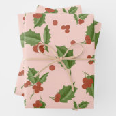 Pink Holly Gift Wrap ラッピングペーパーシート (インサイチュ)
