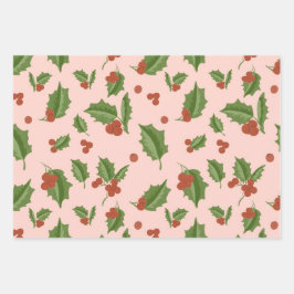 Pink Holly Gift Wrap ラッピングペーパーシート